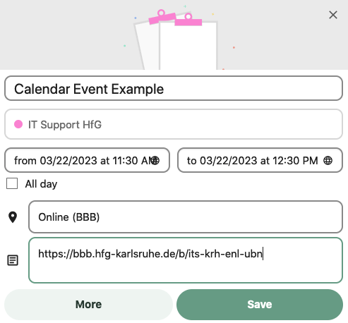 Fig. 3 nextCloud Calendar: Create Event