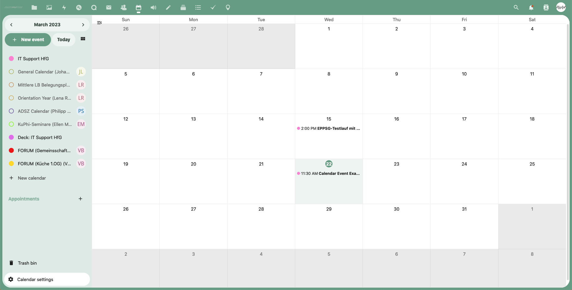 Fig.2 nextCloud Calendar Overview